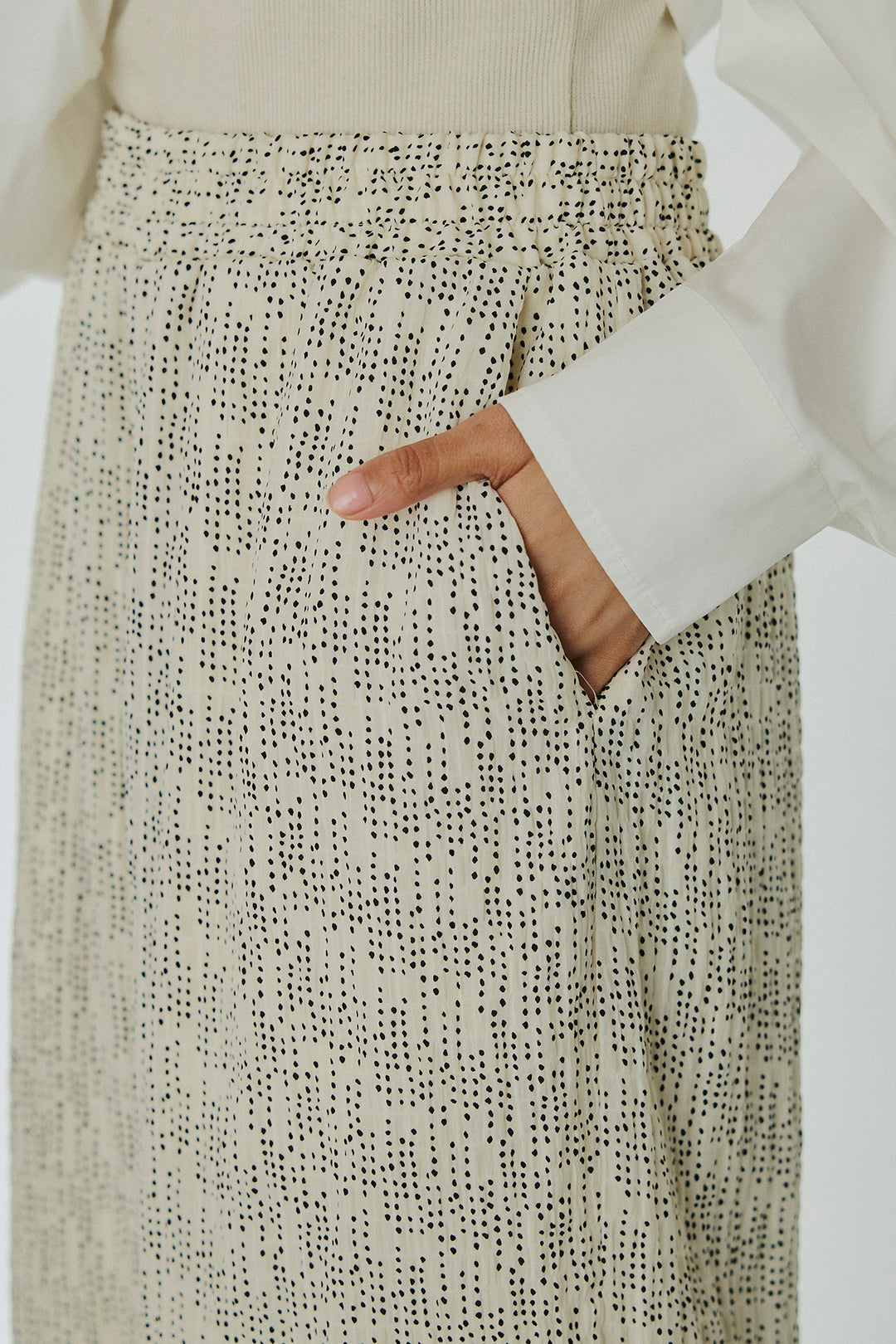 [SET]襟付き巻きデザインシャツ+シアーランダムドットラフパンツ(2set)