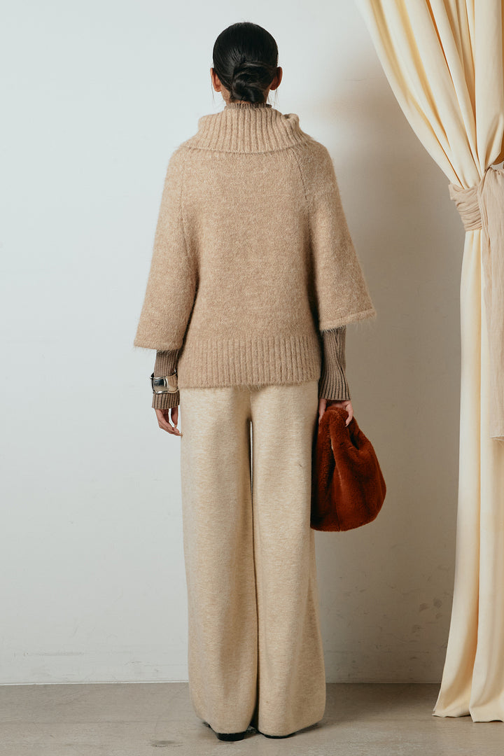 [SET]起毛ミディアムスリーブニットトップス+リブニットシームレスタートルプルオーバー+センターラインニットパンツ(3set)