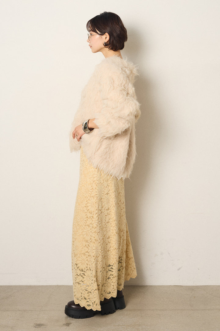 [SET]起毛シャギーニットカーディガン+花柄刺繍ベロアフレアスカート(2set)