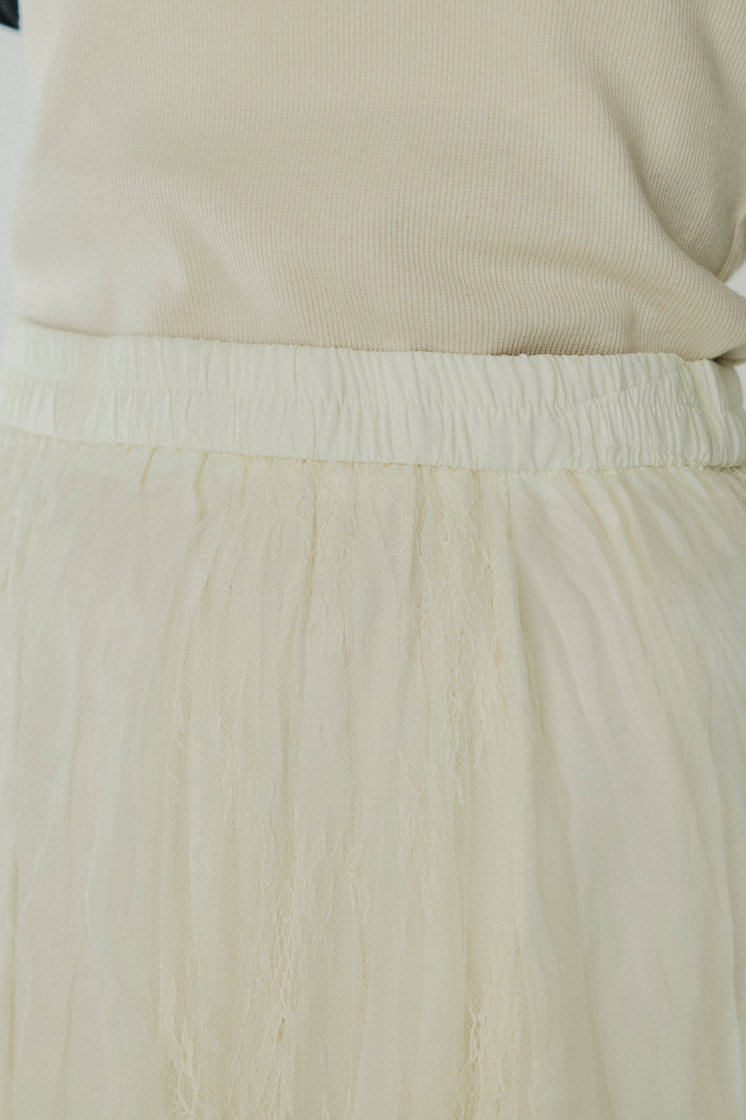 [SET]レースロゴ刺繍Tシャツ+レースコンビワッシャーギャザースカート(2set)