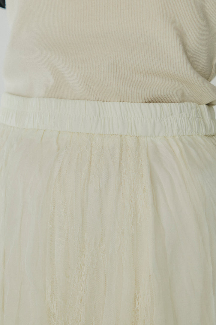 [SET]レースロゴ刺繍Tシャツ+レースコンビワッシャーギャザースカート(2set)