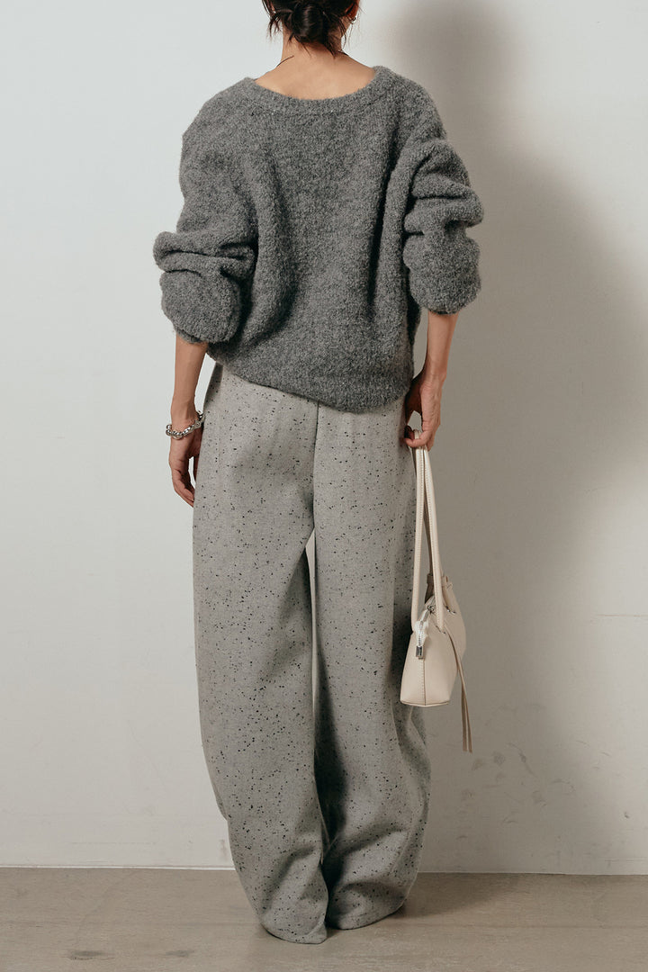 【即納】ベルト付きネップツイードカーブパンツ/グレー