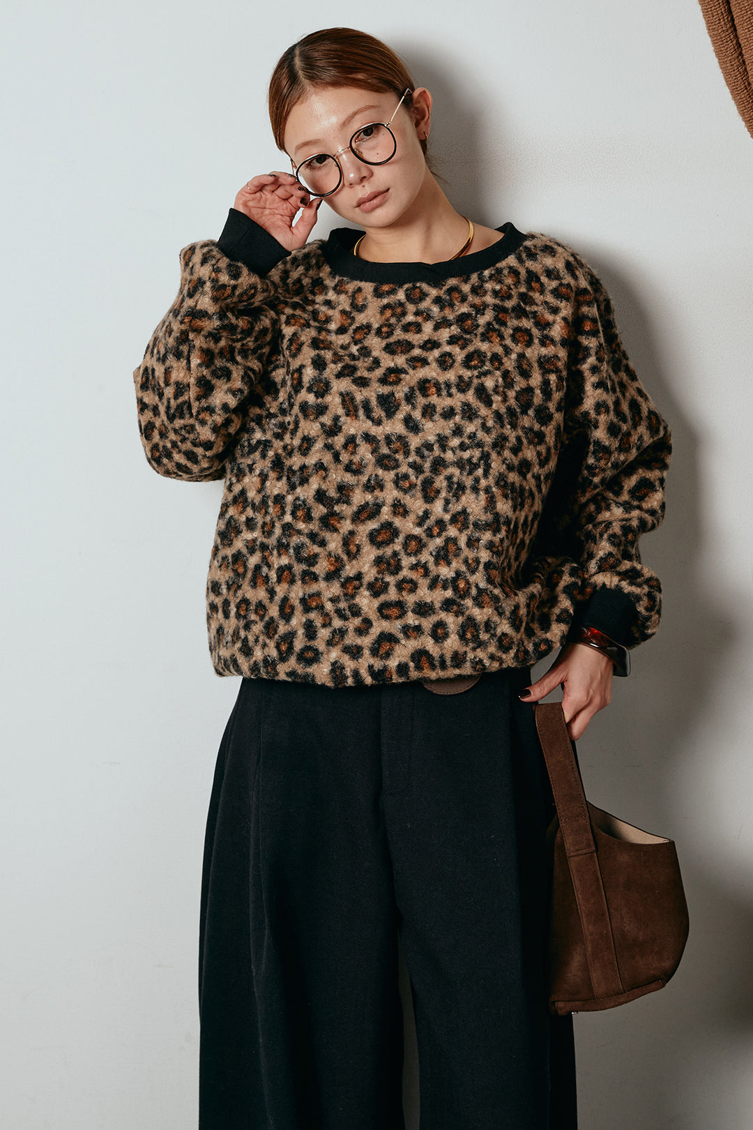 レオパード柄ボアトップス/コーヒー