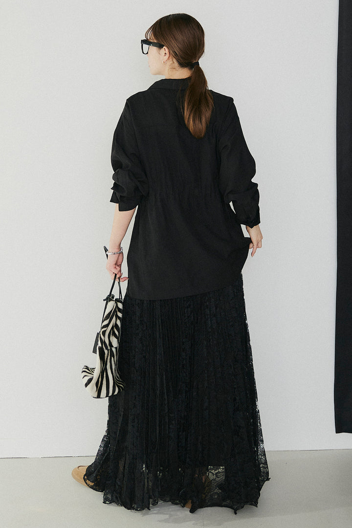 [SET]リネンブレンドシアーサファリシャツ+リラックスプリーツスカート(2set)