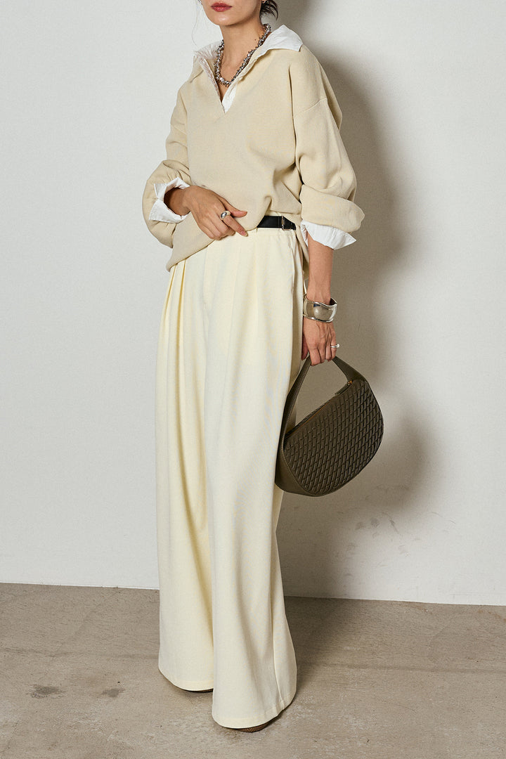 【即納】ウエストベルト付きタックワイドパンツ