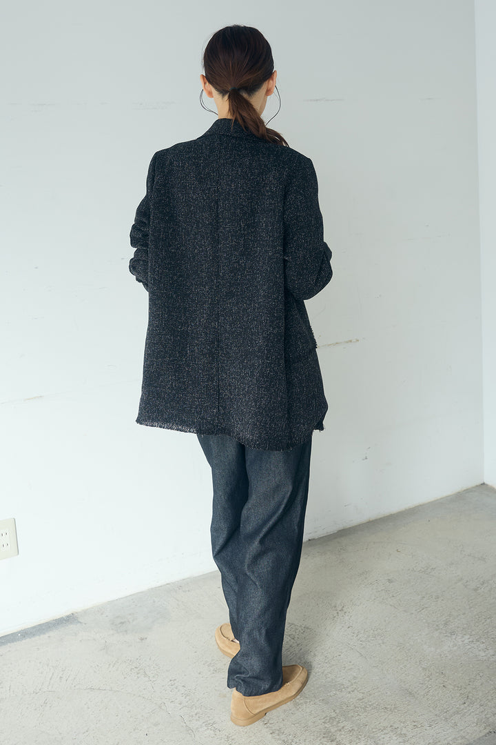 [SET]スラブネップツイードフリンジテーラードジャケット+デニムペプラムコンビネゾン(2set)