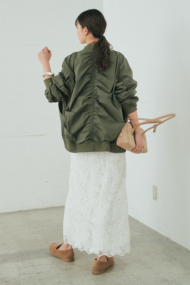 [SET]袖シャーリングオーバーサイズMA1+総レースキャミワンピース(2set)