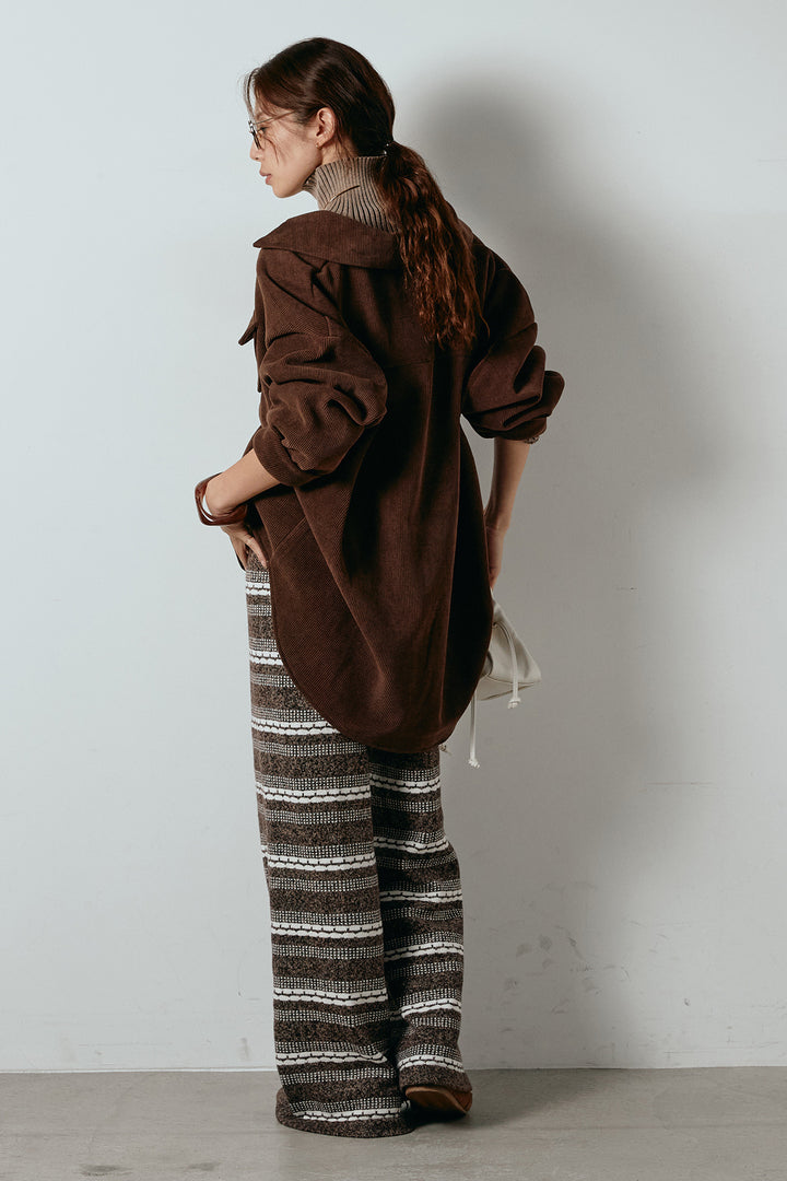 [SET]襟付きコーデュロイポケットシャツ+リブニットシームレスタートルプルオーバー+マルチライン柄リラックスニットパンツ(3set)