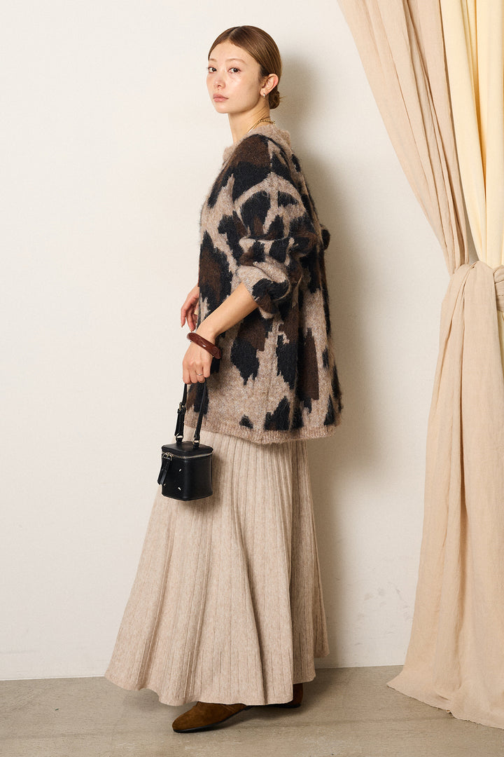 [SET]ルーズアニマルモヘアニットトップス+編み地切り替えフレアニットスカート(2set)