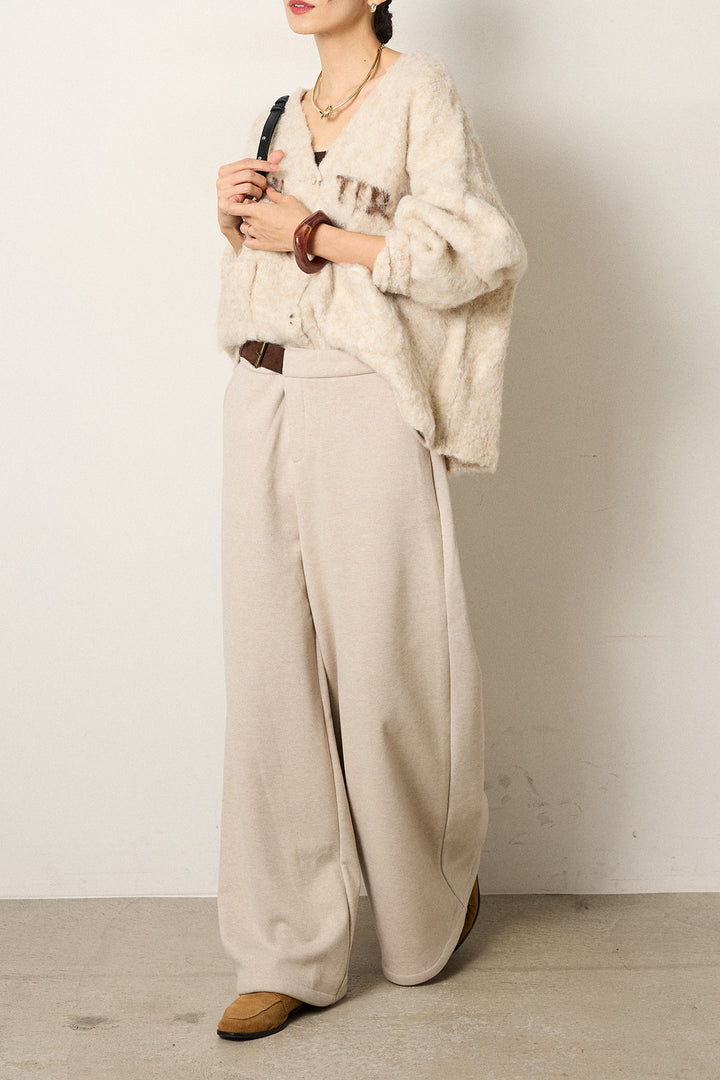 [SET]ウール混透かしロゴニットカーディガン+サイドベルトパンツ(2set)