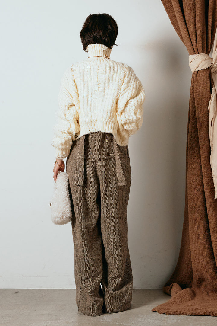 [SET]フリンジタートルショートニット+クラシックヘリンボーンサロペット(2set)