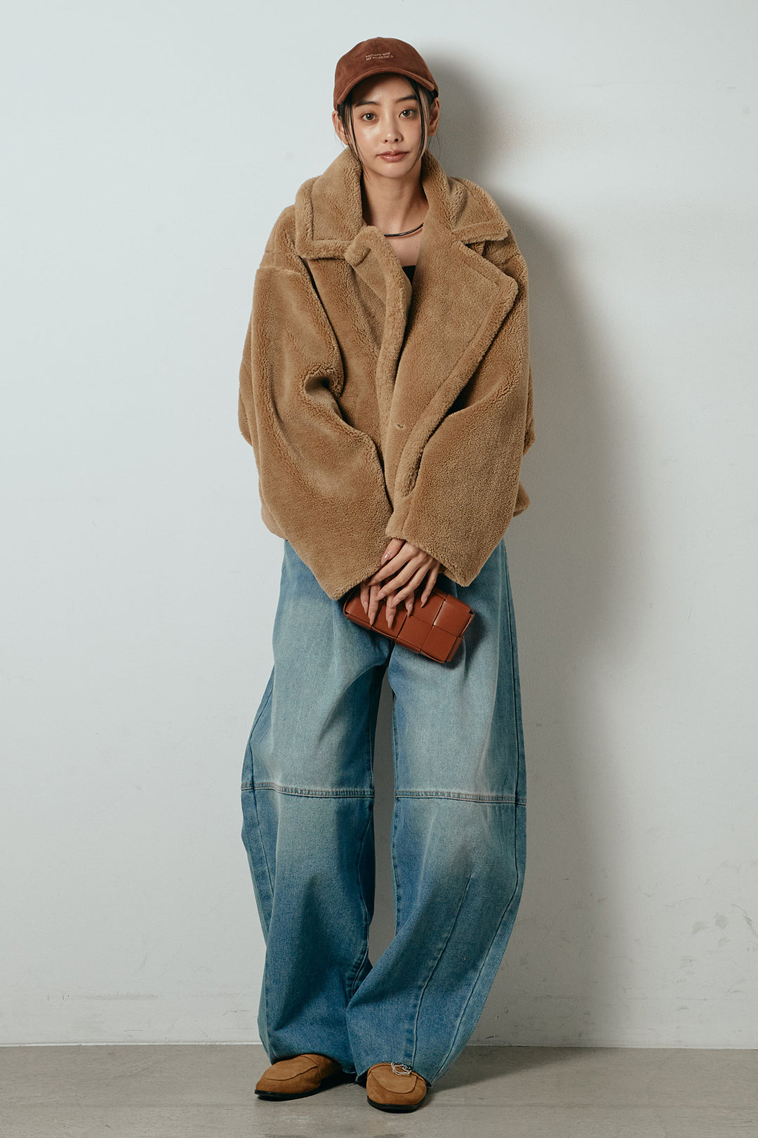 【2月中旬発送】
[SET]テディボアショートジャケット+加工デニムタックコクーンワイドパンツ(2set)