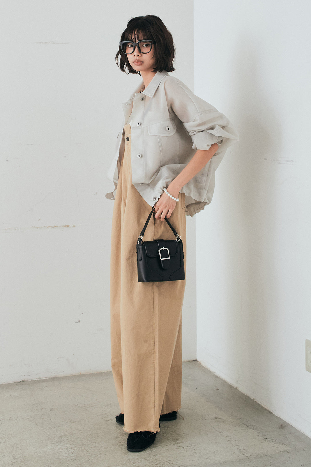 [SET]シアーダンボールサイドドロストジャケット+綿ツイルアシメサロペット(2set)