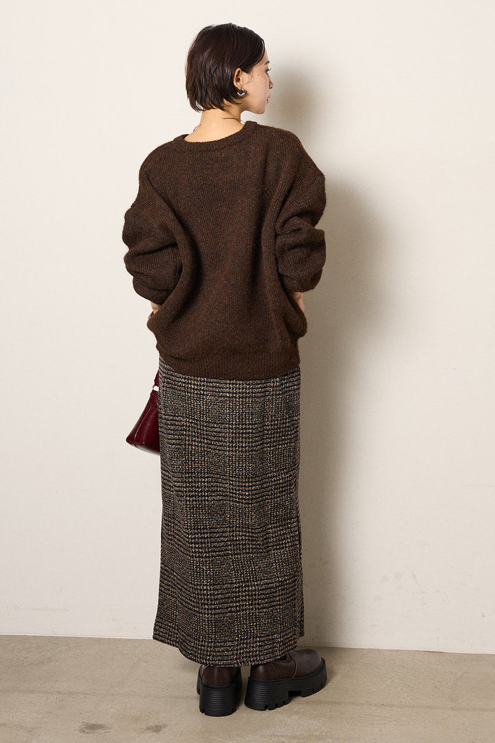 [SET]ロゴシャギーニットプルオーバー+グレンチェック柄フロントジップタイトスカート(2set)