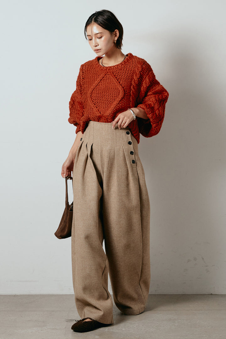 [SET]ロービングケーブルショート丈プルオーバー+サイドボタンツイードタックパンツ(2set)