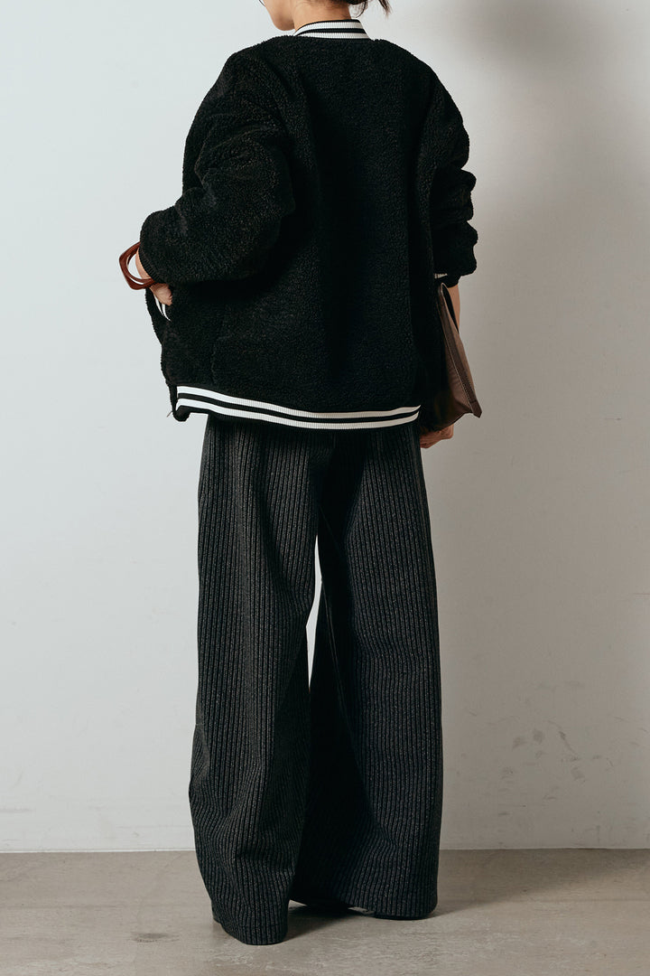 [SET]ロゴスタジャンボアブルゾン+レザーライク配色ストライプパンツ(2set)