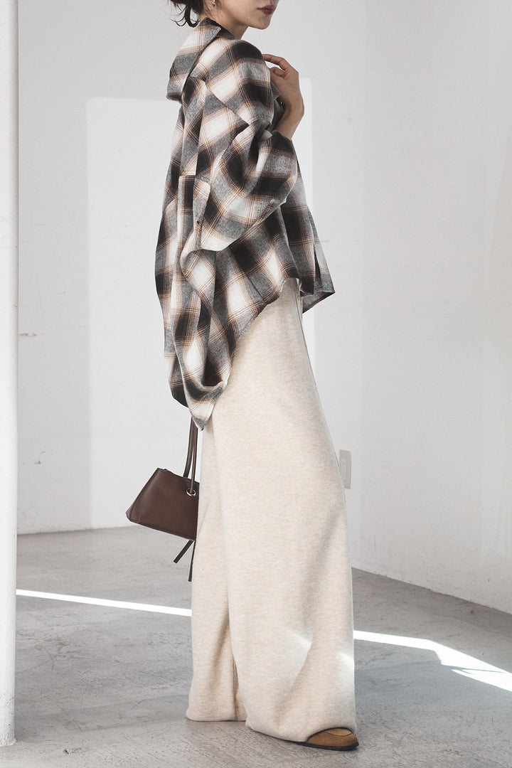 [SET]オンブレーチェックビッグシルエットCPOシャツ+センターラインニットパンツ(2set)