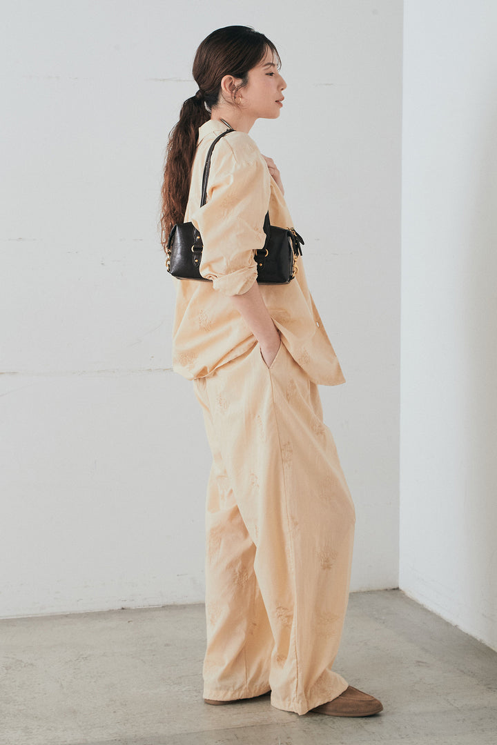 [SET]刺繍ローンオープンカラーシャツ+刺繍ローンタックイージーパンツ(2set)