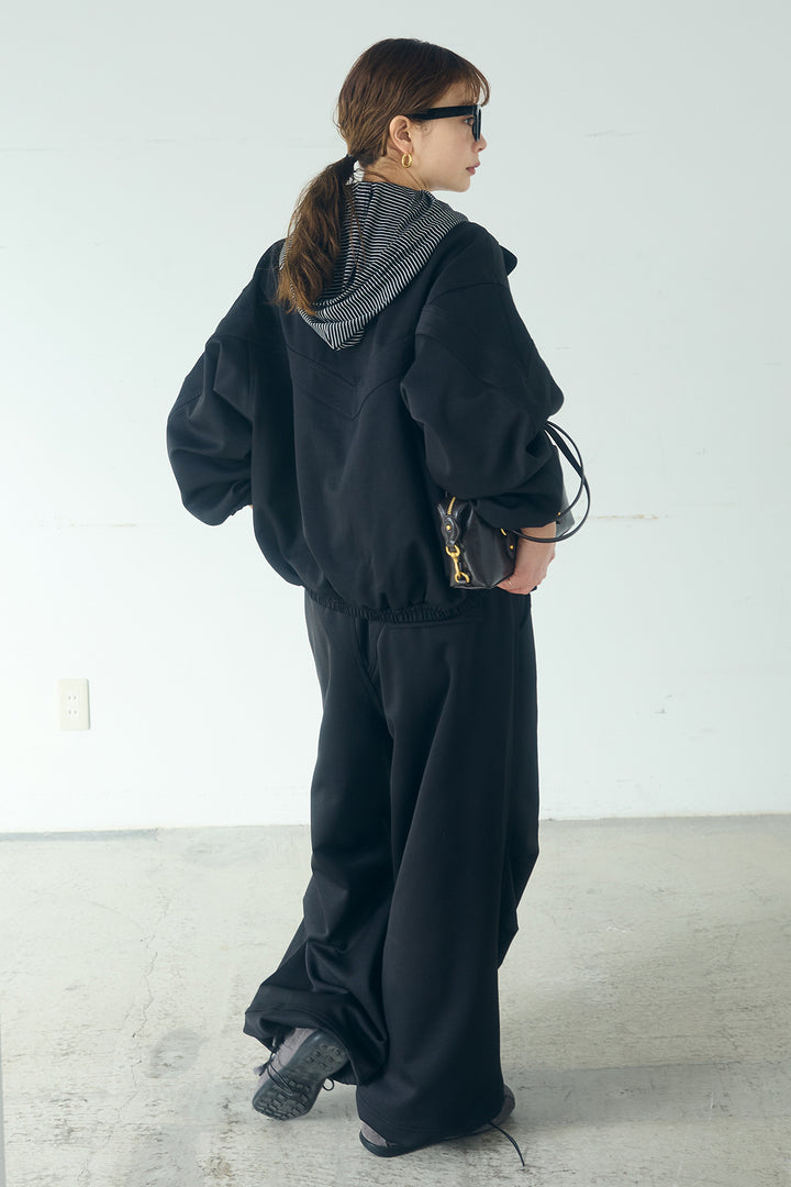 [SET]マルチ切り替えドルマンブルゾン+ランダムタックデザインワイドパンツ+ボーダーフーディーロンT(3set)