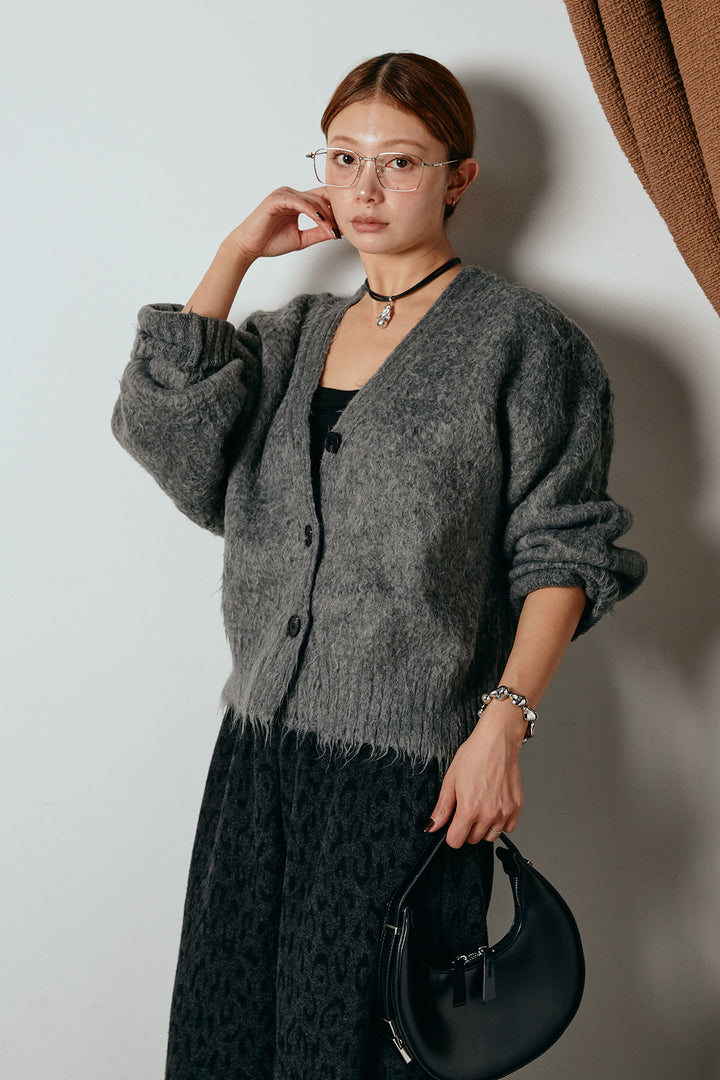 起毛ボタンニットカーディガン/グレー