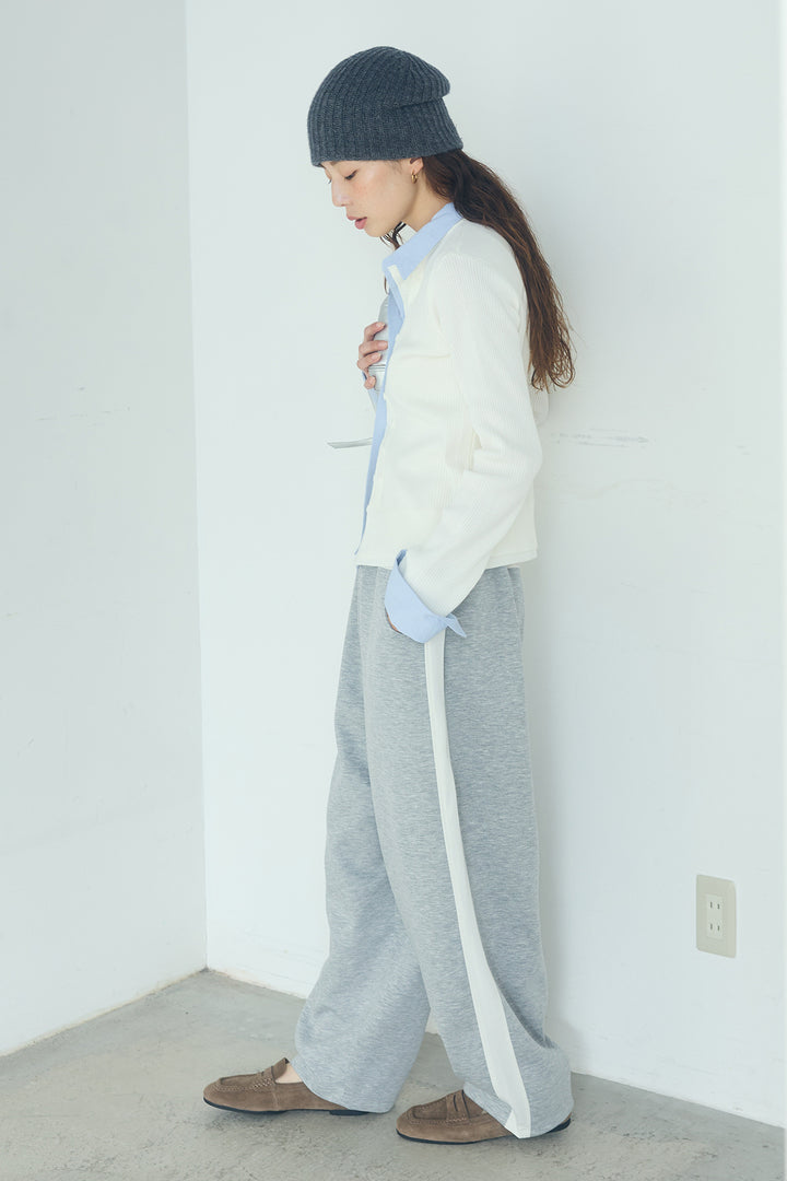 [SET]シャツドッキングボタンニットカーディガン+異素材切り替えスウェットパンツ(2set)