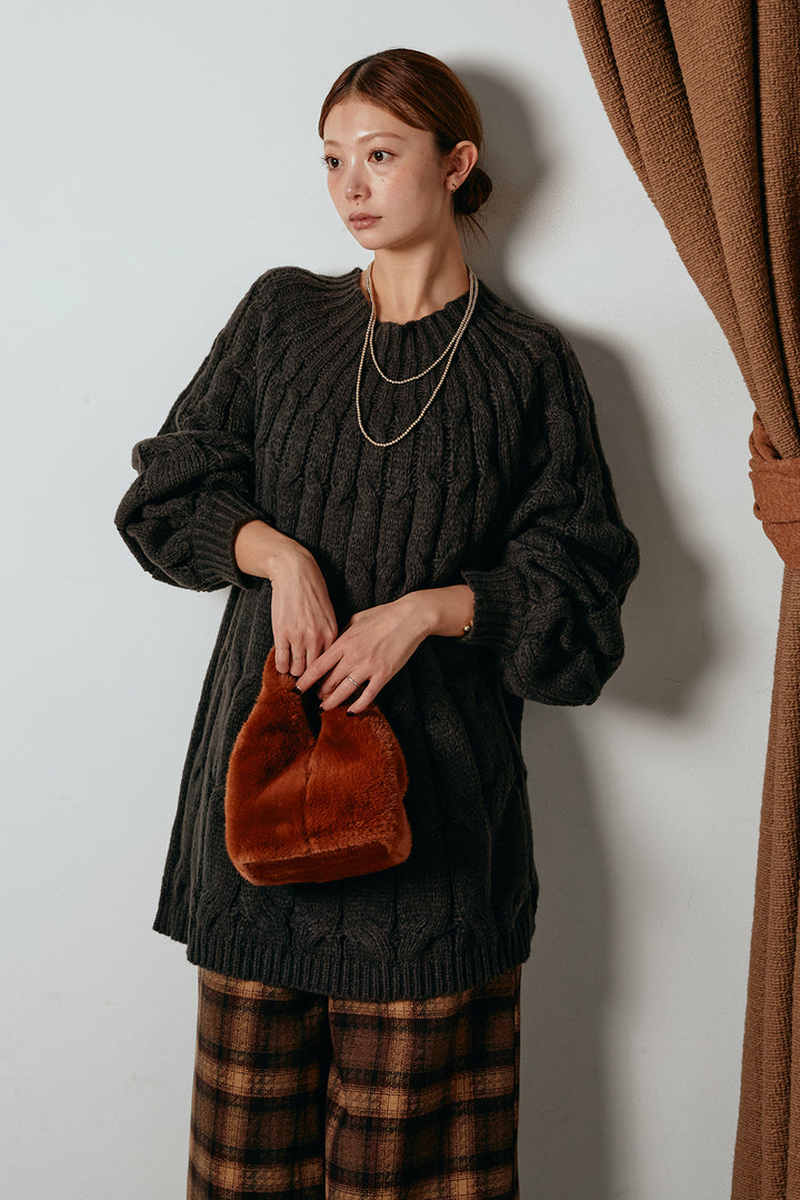 求心柄ニットトップス/コーヒー