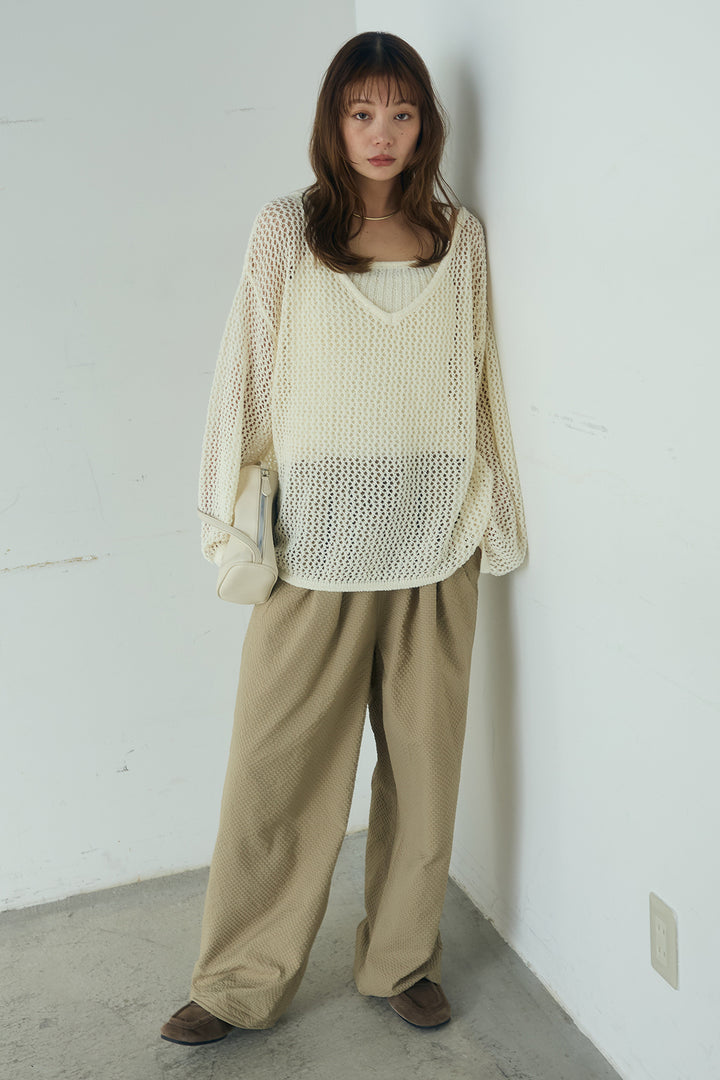 [SET]メッシュ編みビスチェセットVネックプルオーバー+シアサッカーイージーパンツ(2set)