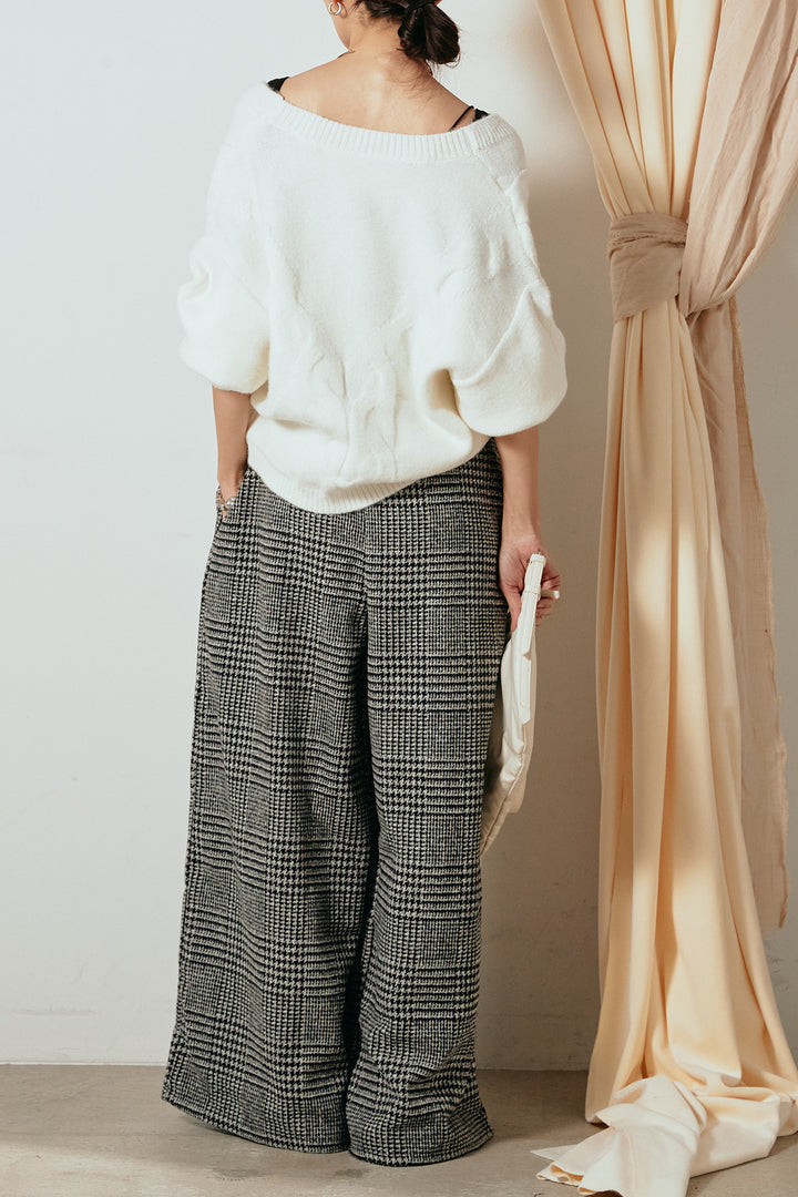 [SET]ケーブルカシュクールニットトップス+前後2wayグレンチェック柄スカーチョサロペット(2set)