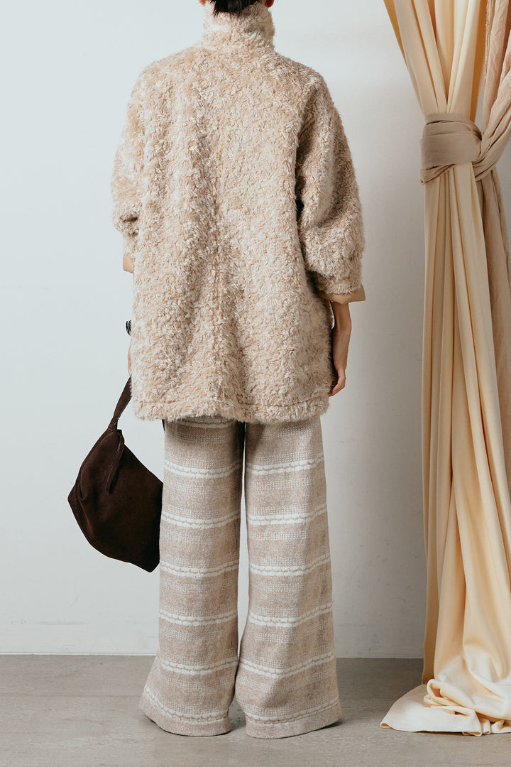 [SET]リバーシブルボアアウター+マルチライン柄リラックスニットパンツ(2set)