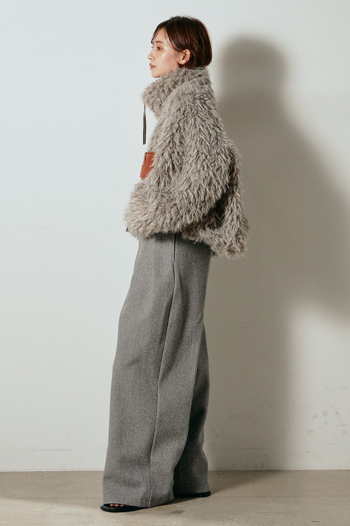 SET]ミックスシープファースタンドブルゾン+フェイクウールタック