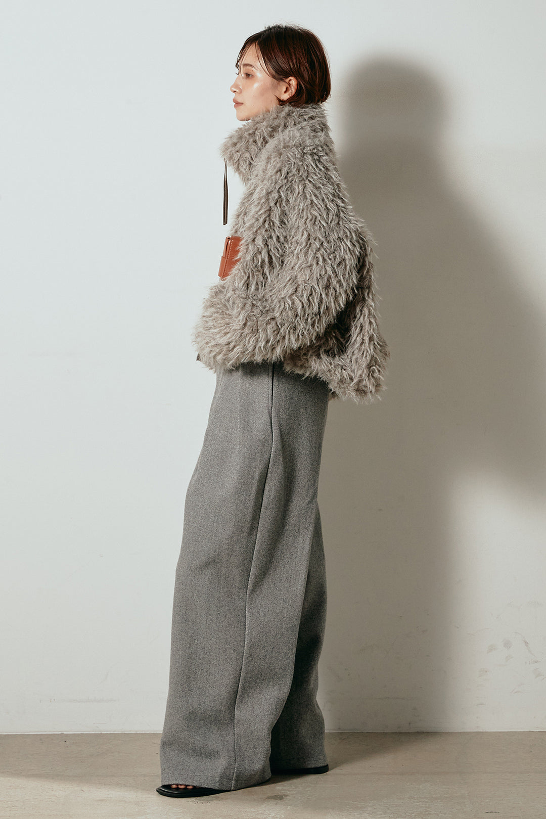 [SET]ミックスシープファースタンドブルゾン+フェイクウールタックトラウザーズパンツ(2set)