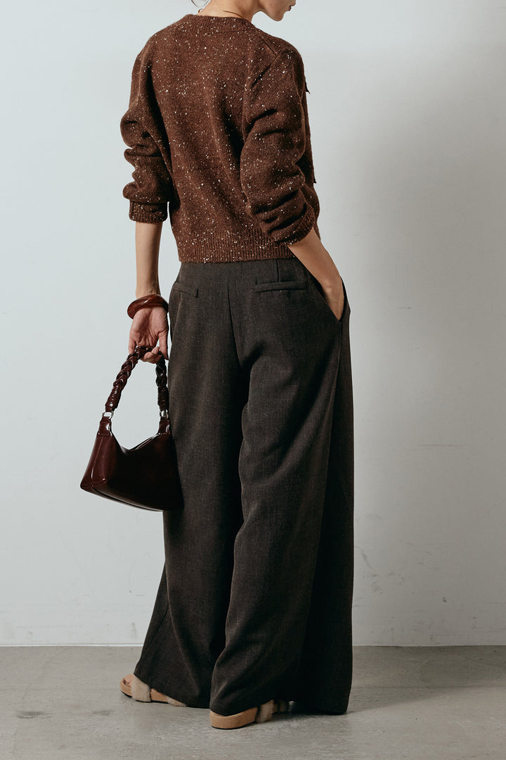 [SET]ネップニットカーディガン+ラップ巻きワイドスラックス(2set)