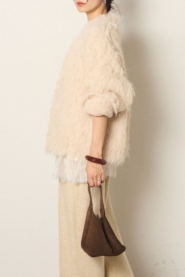 [SET]起毛シャギーニットカーディガン+レース切り替えキャミソール(2set)