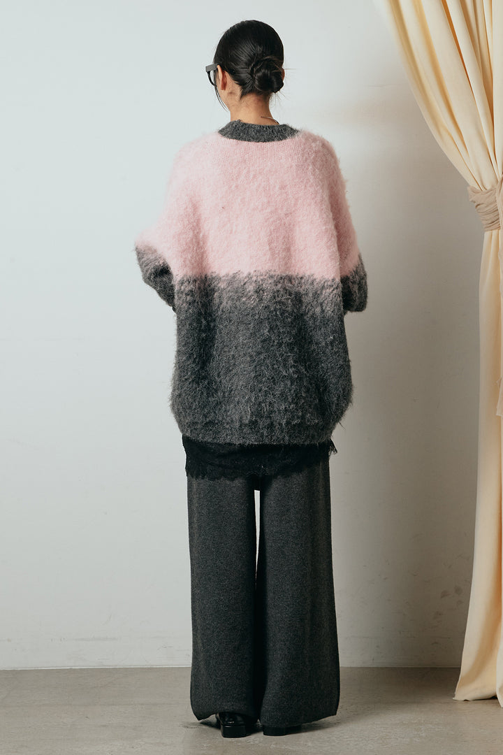 [SET]起毛グラデーションニットカーディガン+センターラインニットパンツ(2set)