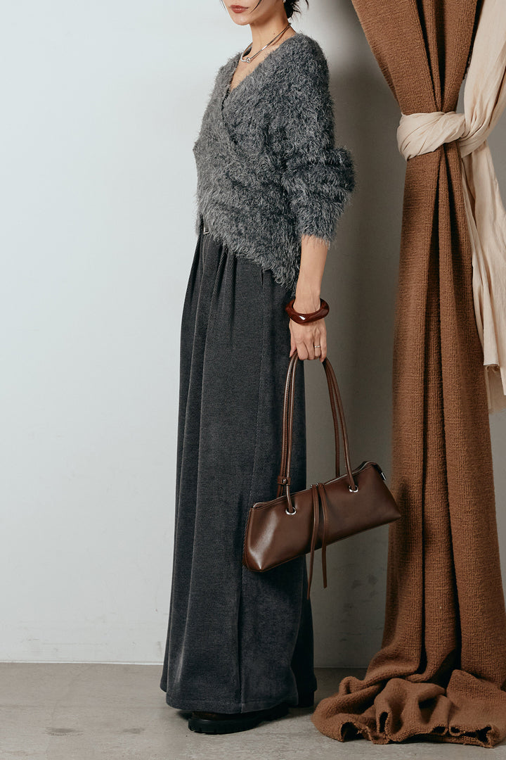 [SET]シャギークロスニットトップス+ベルトループコーデュロイワイドパンツ(2set)