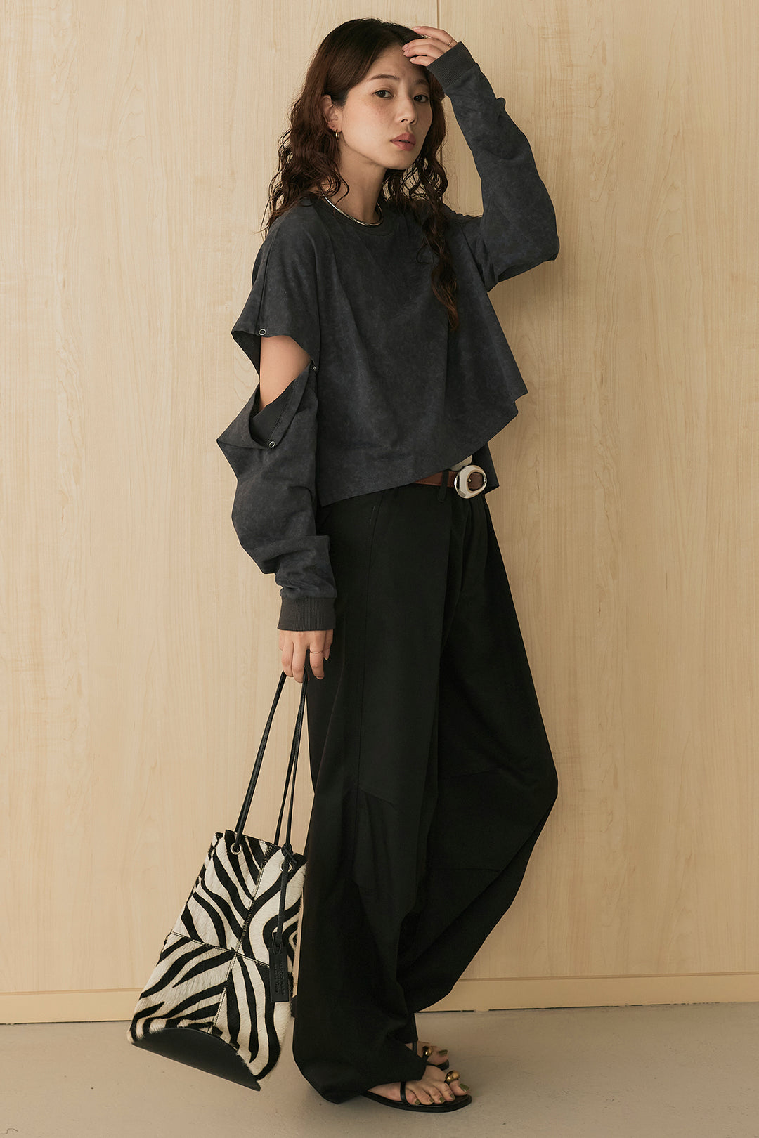 [SET]セパレートフェードTシャツ+ニーサイドタックウエストドロストパンツ(2set)