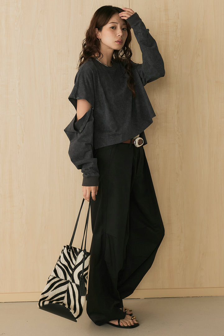 [SET]セパレートフェードTシャツ+ニーサイドタックウエストドロストパンツ(2set)