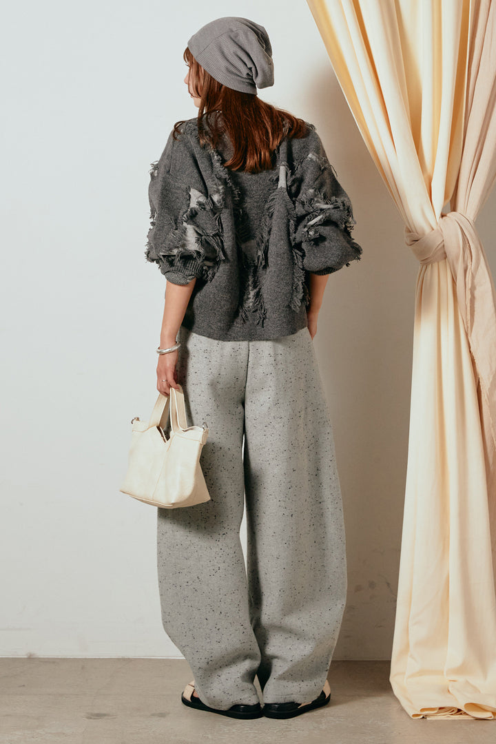 [SET]シャギージャガードニットトップス+ベルト付きネップツイードカーブパンツ(2set)