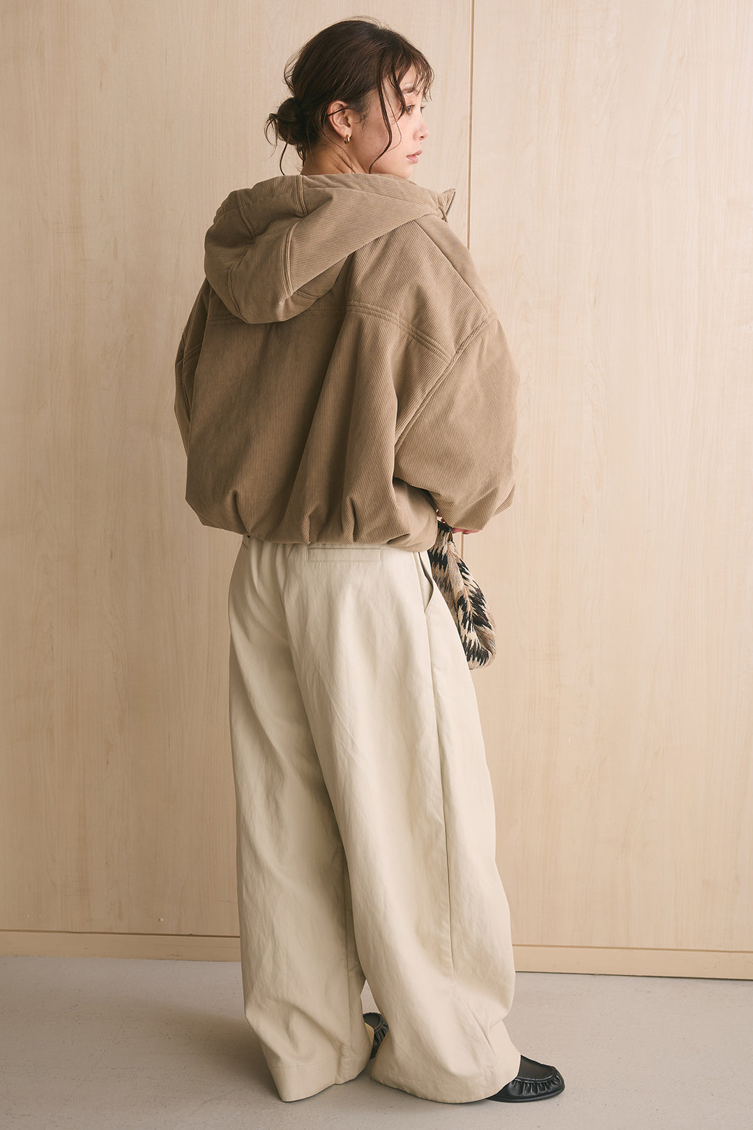 [SET]コーデュロイフーディバルーンブルゾン+フェイクレザーカーブワイドパンツ(2set)
