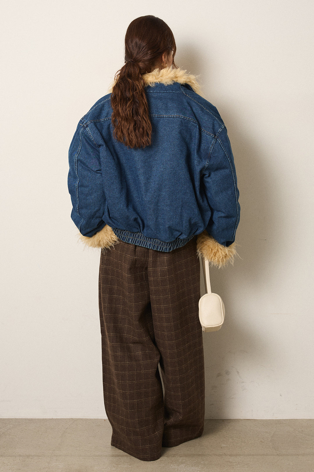 [SET]エコファーデニムボアジャケット+ウールライクチェックタックパンツ(2set)