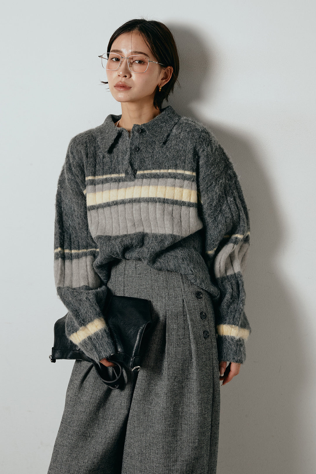 アルパカタッチボーダーポロニット/チャコール