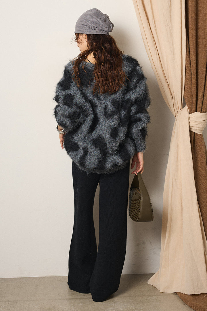 [SET]レオパードシャギータッチカーディガン+レースサテンキャミソール+ワイドリブニットイージーパンツ(3set)