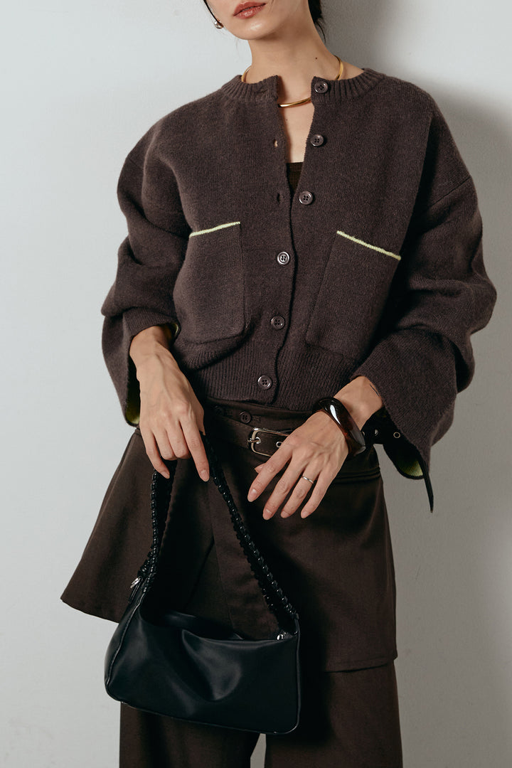 アルパカタッチダブルフェイスカーディガン/ブラウン