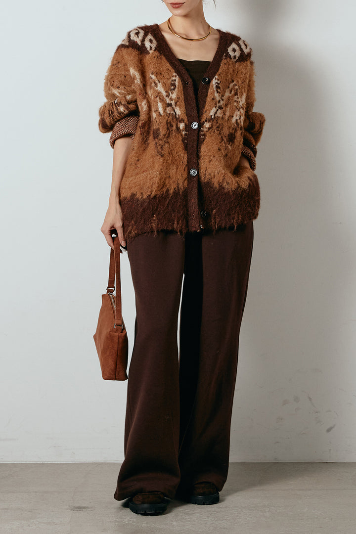 [SET]シャギーニュアンス柄ニットカーディガン+裏起毛スウェットワイドパンツ(2set)