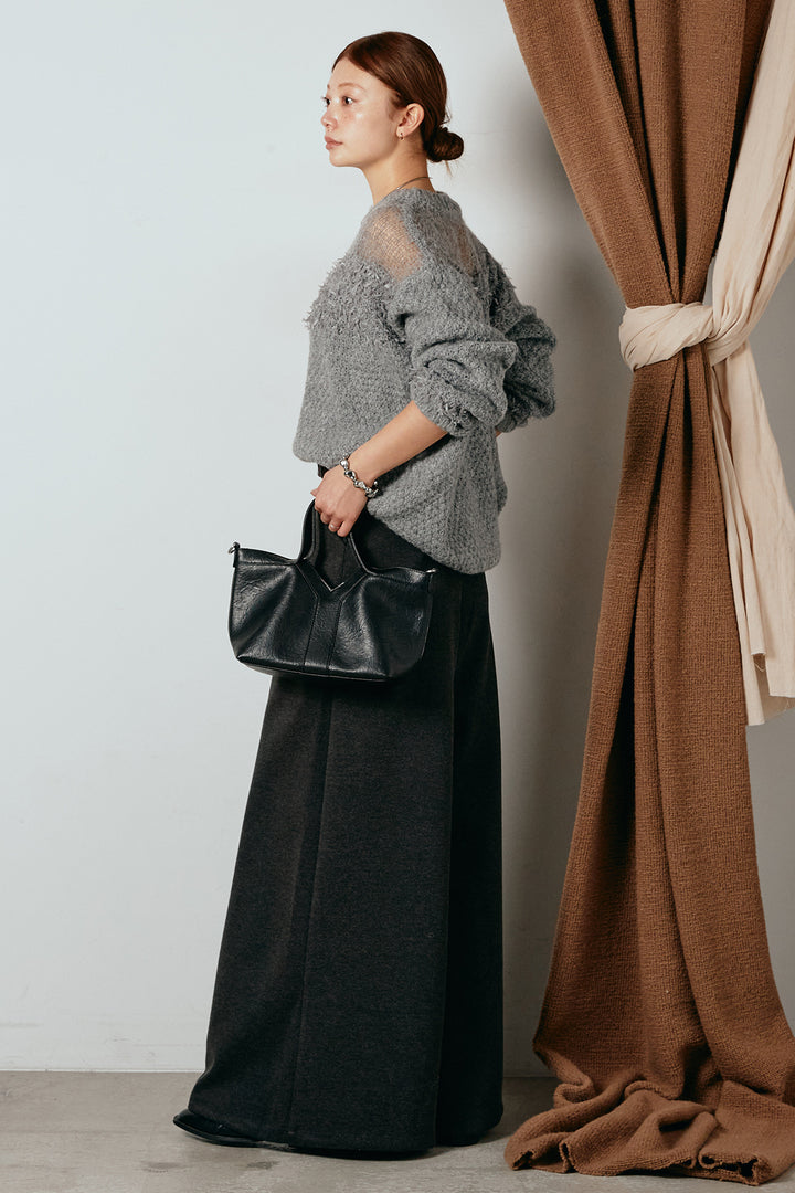 [SET]パターンランダム編みニットトップス+ベルト付きフロントタックデザインパンツ(2set)