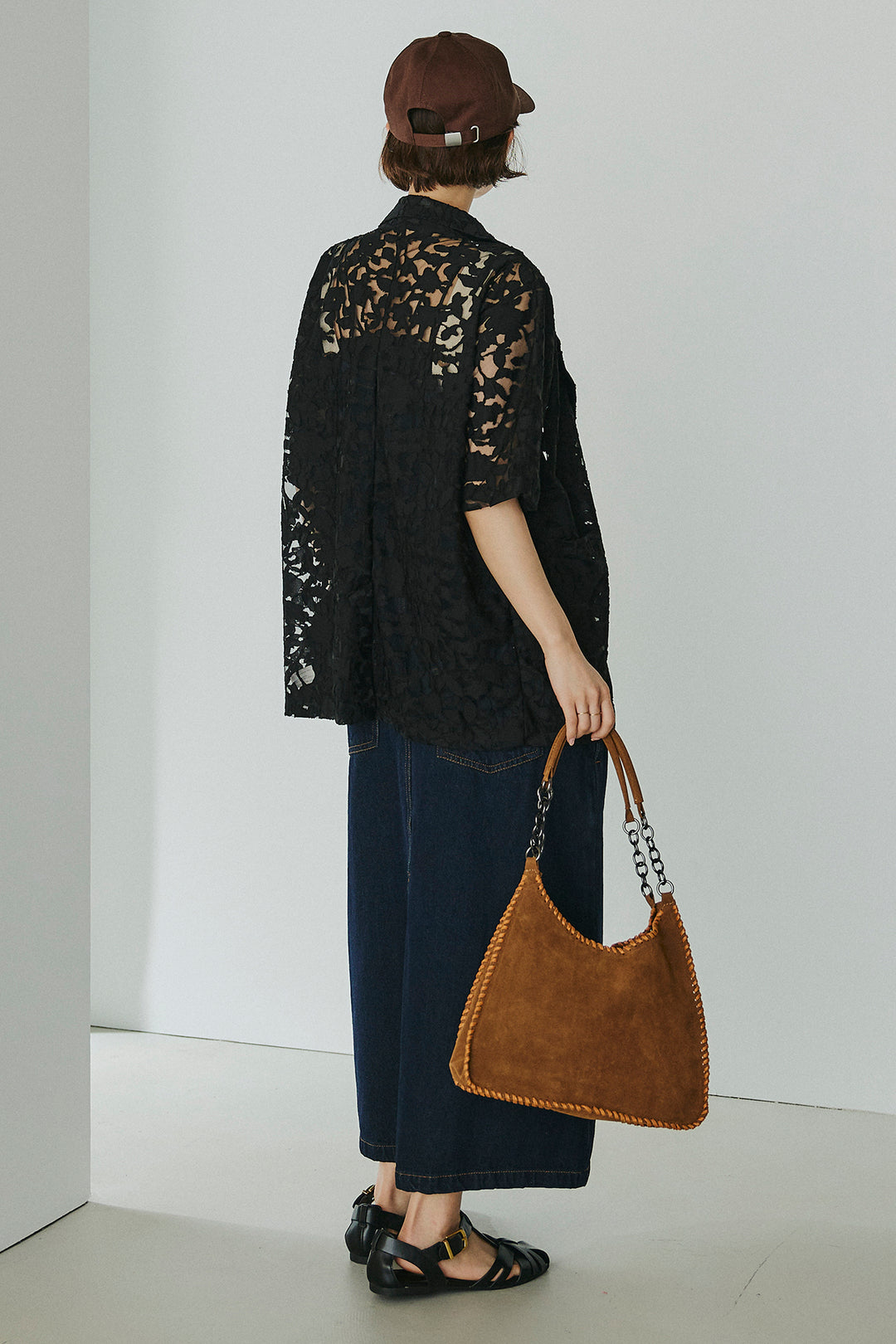 [SET]シアージャガードハーフスリーブテーラードジャケット+配色ショルダーデニムサロペットスカート(2set)