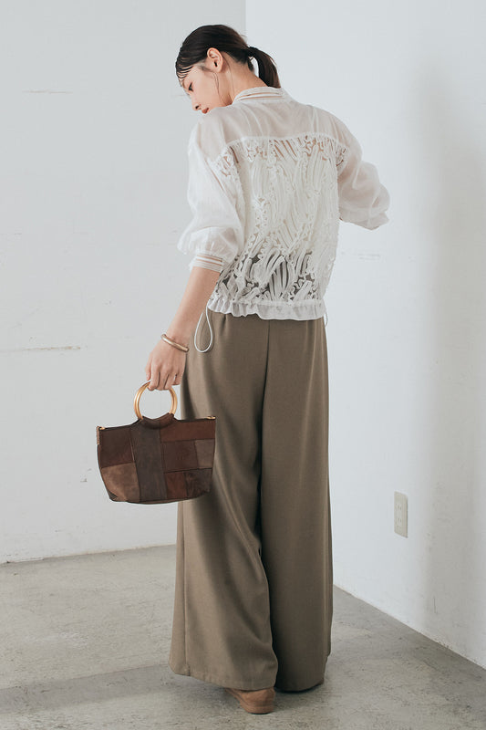 【着回しセット】[SET]モチーフ付きシアーブルゾン+ベルト付きツータックワイドパンツ+モチーフ付きシアーブルゾン(3set)