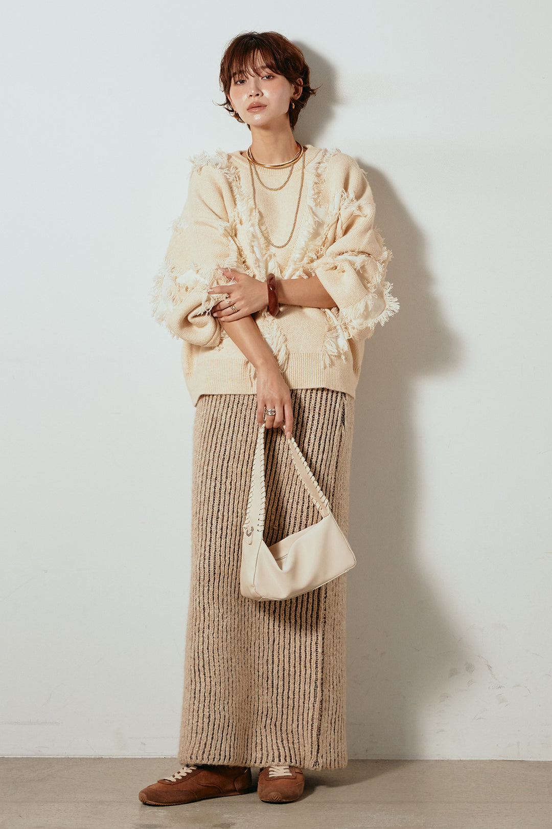 [SET]シャギージャガードニットトップス+アルパカタッチニットタイトスカート(2set)