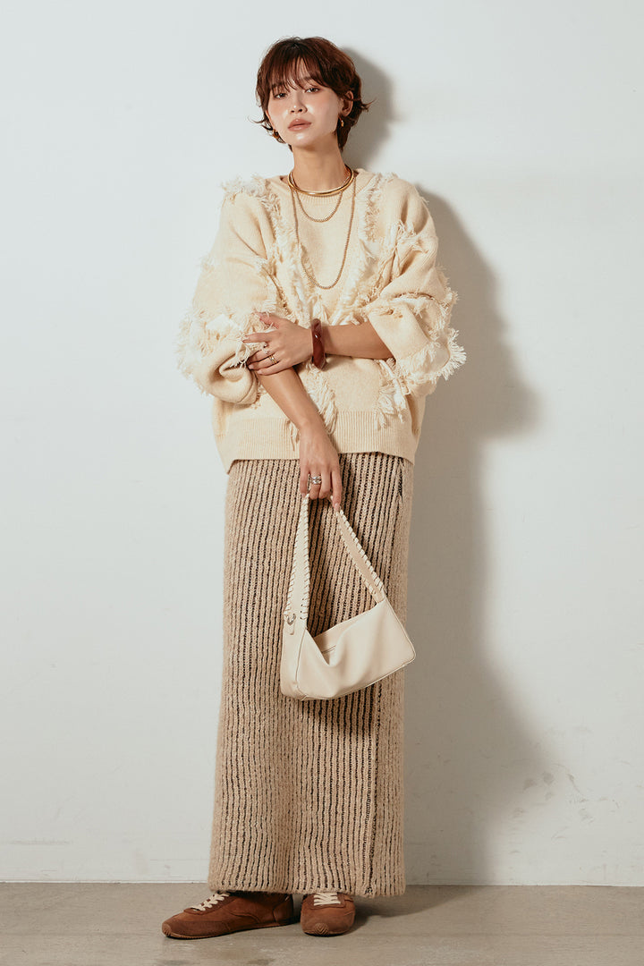 [SET]シャギージャガードニットトップス+アルパカタッチニットタイトスカート(2set)