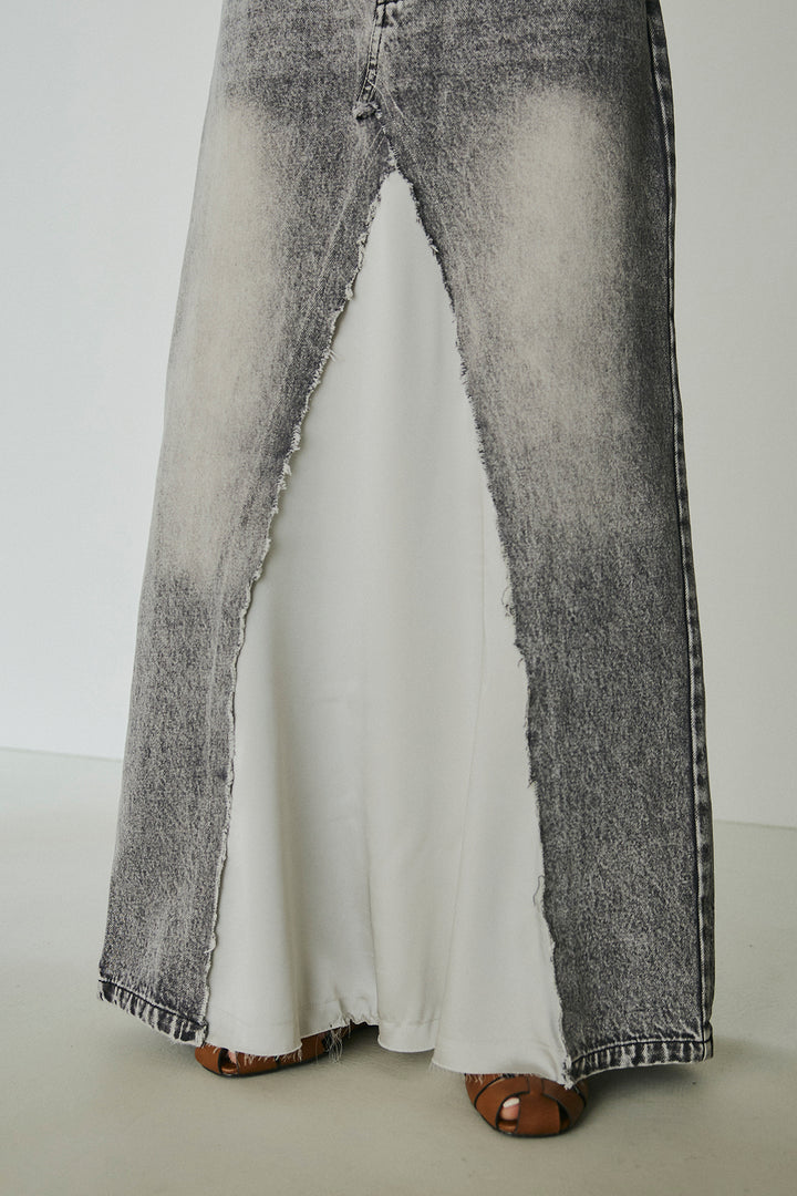 サテン切り替えデニムスカート